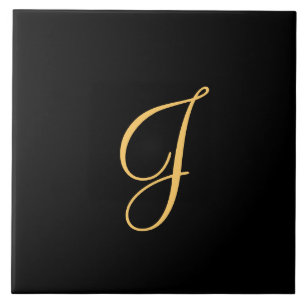 Goudkleurig initiaal J op zwarte achtergrond Tegeltje