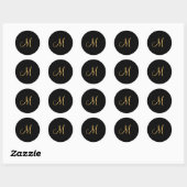 Goudkleurig initiaal M op zwart monogram rond Ronde Sticker (Vel)