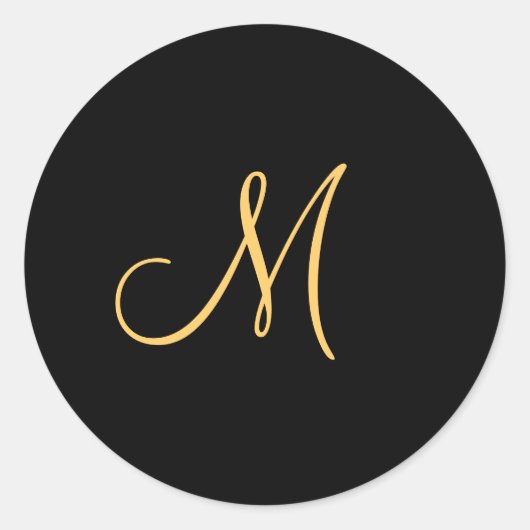 Goudkleurig initiaal M op zwart monogram rond Ronde Sticker (Voorkant)