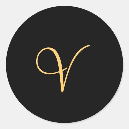 Goudkleurig initiaal V op zwart monogram rond Ronde Sticker (Voorkant)