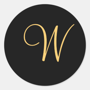 Goudkleurig initiaal W op de zwarte monogram Ronde Sticker