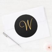 Goudkleurig initiaal W op de zwarte monogram Ronde Sticker (Envelop)