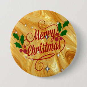 Goudkleurig, Prettig kerstfeest, Ronde Button 7,6 Cm