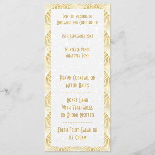 Goudkleurige Art Deco Design Bruiloft Diner Menu (Achterkant)