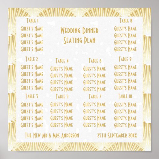 Goudkleurige Art Deco Design Trouwzitting Poster (Voorkant)