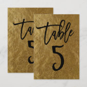 Goudkleurige bladfolie moderne script tafelnummer  (Voorkant / Achterkant)