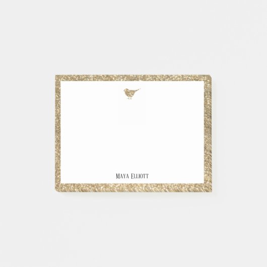 Goudkleurige Faux Glitter Bird & Border w / White Post-it® Notes (Voorkant)