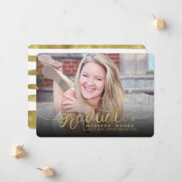 Goudkleurige formele script eindexamen uitnodiging