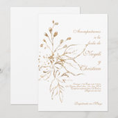 Goudkleurige huwelijksuitnodiging kaart (Voorkant / Achterkant)