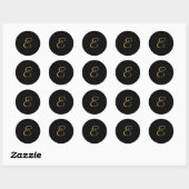 Goudkleurige initiaal E op zwart monogram rond Ronde Sticker (Vel)