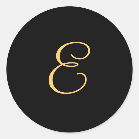 Goudkleurige initiaal E op zwart monogram rond Ronde Sticker (Voorkant)