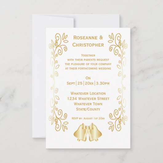 Goudkleurige klokken ontwerp bruiloft kaart (Voorkant)