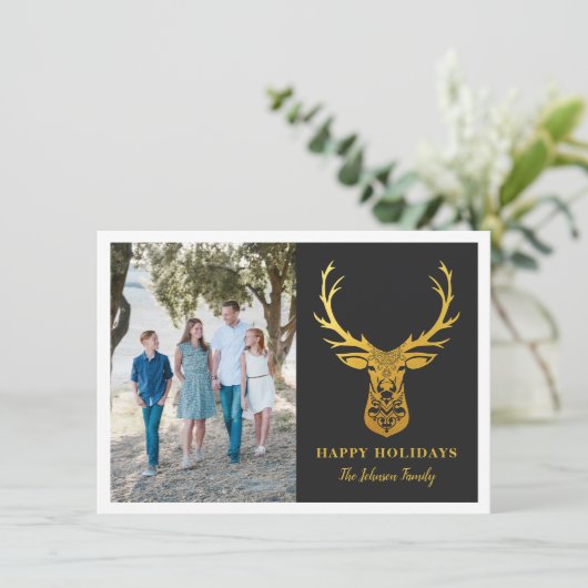 Goudkleurige nepreen Elegante foto Feestdagenkaart (Staand voorkant)