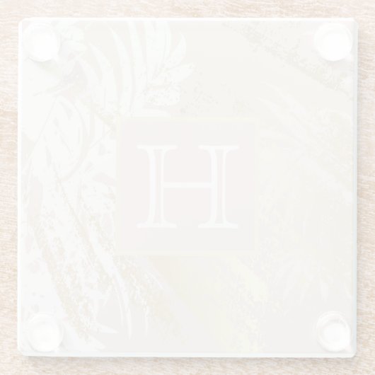 Goudkleurige palmboombladeren monogram met blos glazen onderzetter (Achterkant)