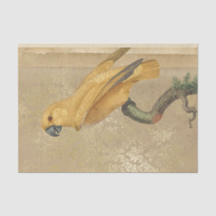 Goudkleurige papegaai uit de oude doos tissuepapier