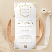 goudkleurige QR-code Wit huwelijk Drieluik Uitnodiging