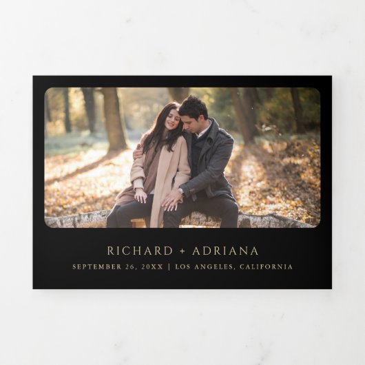  goudkleurige QR-code (zwart huwelijk) Drieluik Uitnodiging (Cover)