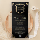  goudkleurige QR-code (zwart huwelijk) Drieluik Uitnodiging