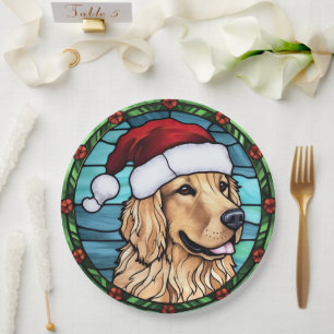 Goudkleurige Retriever Gebrandschilderd Glas Kerst Papieren Bordje