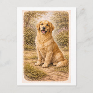 Goudkleurige retriever in vintage stijl briefkaart