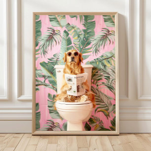 Goudkleurige Retriever Leest op Toilet Badkamer Pr Poster