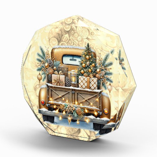 Goudkleurige Truck Vrolijk Kerstfeest Fotoblokken (Rechts)