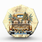 Goudkleurige Truck Vrolijk Kerstfeest Fotoblokken (Voorkant)