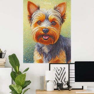 Goudkleurige Yorkshire Terrier Stralende Hond Port Poster
