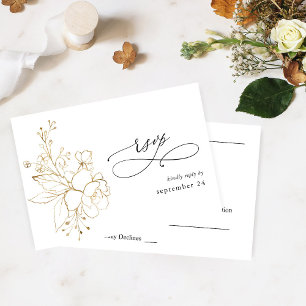 Goudkorrelige Floral op White w Meal RSVP 2 Kaartje