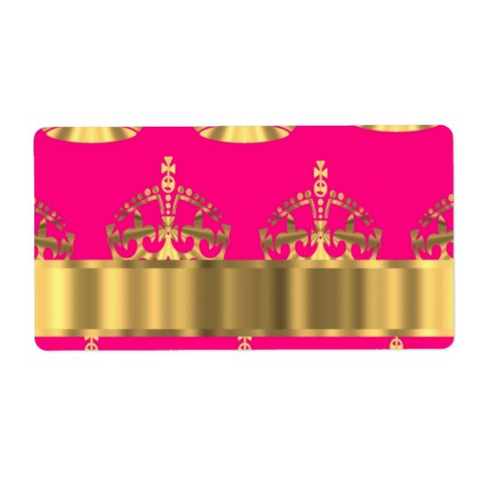 Goudkronen op roze warme roze etiket (Voorkant)