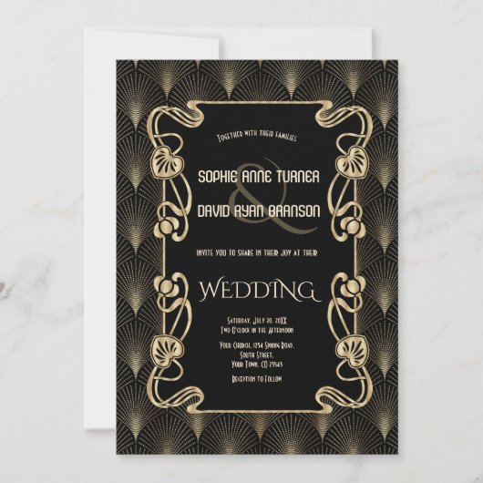 goudkunst Deco Great Gatsby Wedding Kaart (Voorkant)
