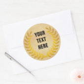 Goudlaurel met uw woorden ronde sticker (Envelop)