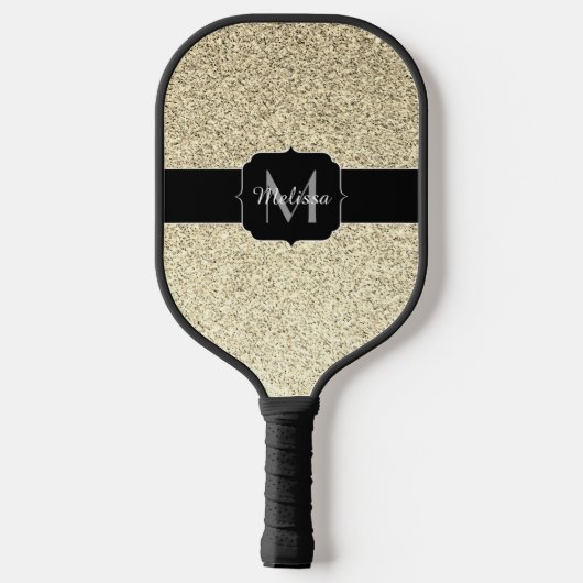 Goudlichte zachte faux glitter sparter Monogram Pickleball Paddle (Achterkant)