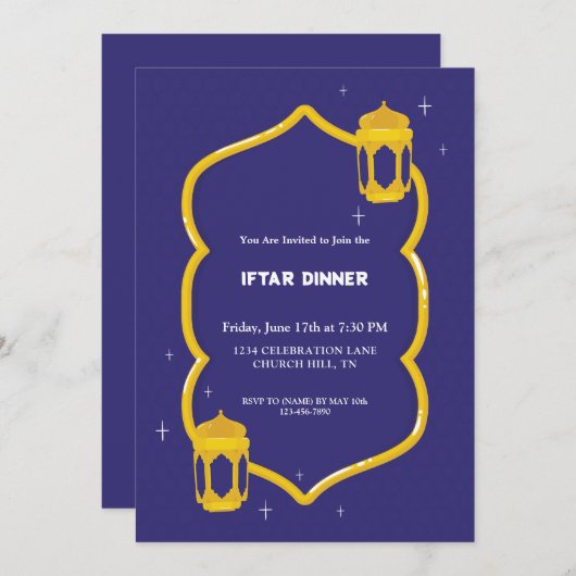 goudlijst iftar-uitnodiging kaart (Voorkant / Achterkant)