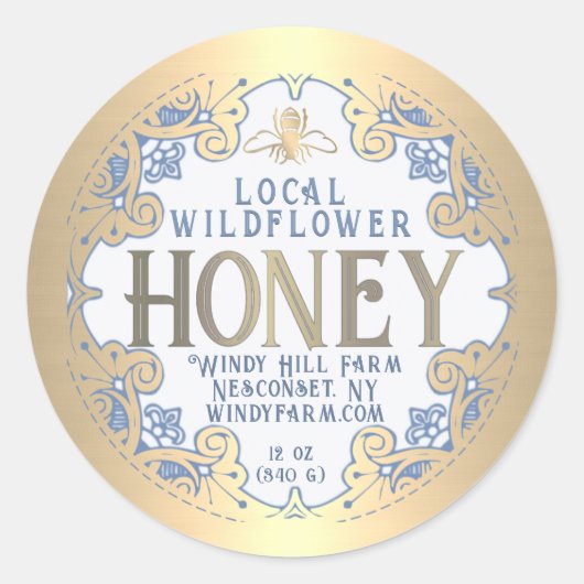 goudLijst met honingetiket voor bijen en bloemen Ronde Sticker (Voorkant)