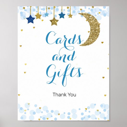 goudmaanblauwe Waterverf Kaarten en cadeauborden Poster (Voorkant)