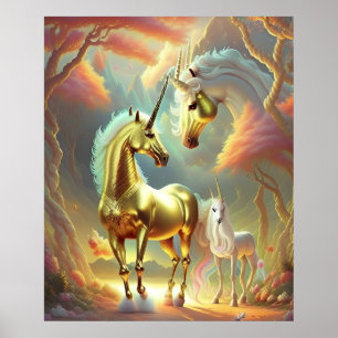 Goudmagisch eenhoornpaard poster