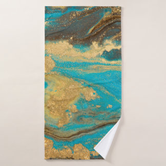 Goudmarmertextuur. Blauwe en gouden marb Badhanddoek