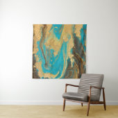 Goudmarmertextuur. Blauwe en gouden marb Wandkleed (In Situ (horizontaal))