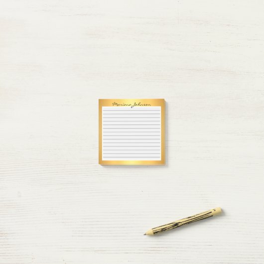 goudmetaal met achtergrondlijnen, aangepast post-it® notes (Op bureau)