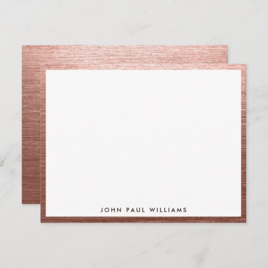 Goudmetalen in geborsteld Roos elegant stijlvol Notitiekaartje (Voorkant / Achterkant)