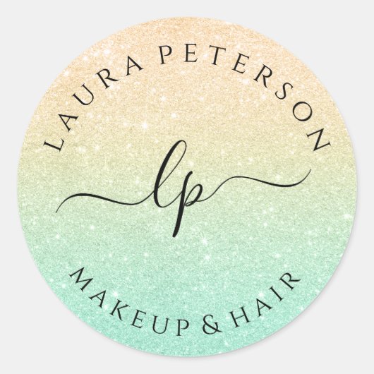 Goudmint glitter handgeschreven script kalligrafie ronde sticker (Voorkant)