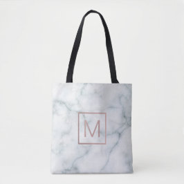 goudmonogram van elegant roos op witte marmer draagtas
