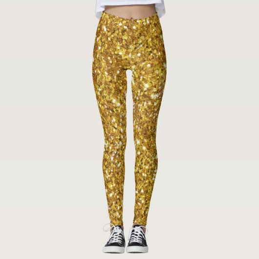 Goudmousserend glitterpatroon leggings (Voorkant)