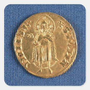 Goudmunt, met sint-janskruid uit de 16e eeuw vierkante sticker