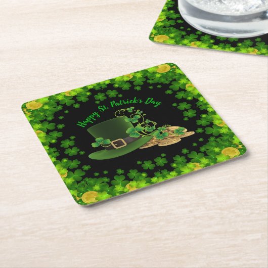 Goudmunten en shamrocks St. Patrick's Day Vierkante Kartonnen Onderzetter (Schuin)