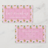 Goudolie anananas en roze en witte strepen visitekaartje (Voorkant / Achterkant)