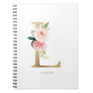 goudolie Blush Floral Letter L Monogram Notitieboek