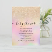 Goudombre glitter holographic girl baby shower kaart (Staand voorkant)