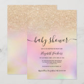 Goudombre glitter holographic girl baby shower kaart (Voorkant / Achterkant)